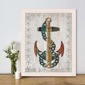 Anchor print Distressed Wood Effect Anchor 1 Anchor wall decor Anchor decor Anchor gift for navy wife gift for boyfriend Nautical wall art image 2