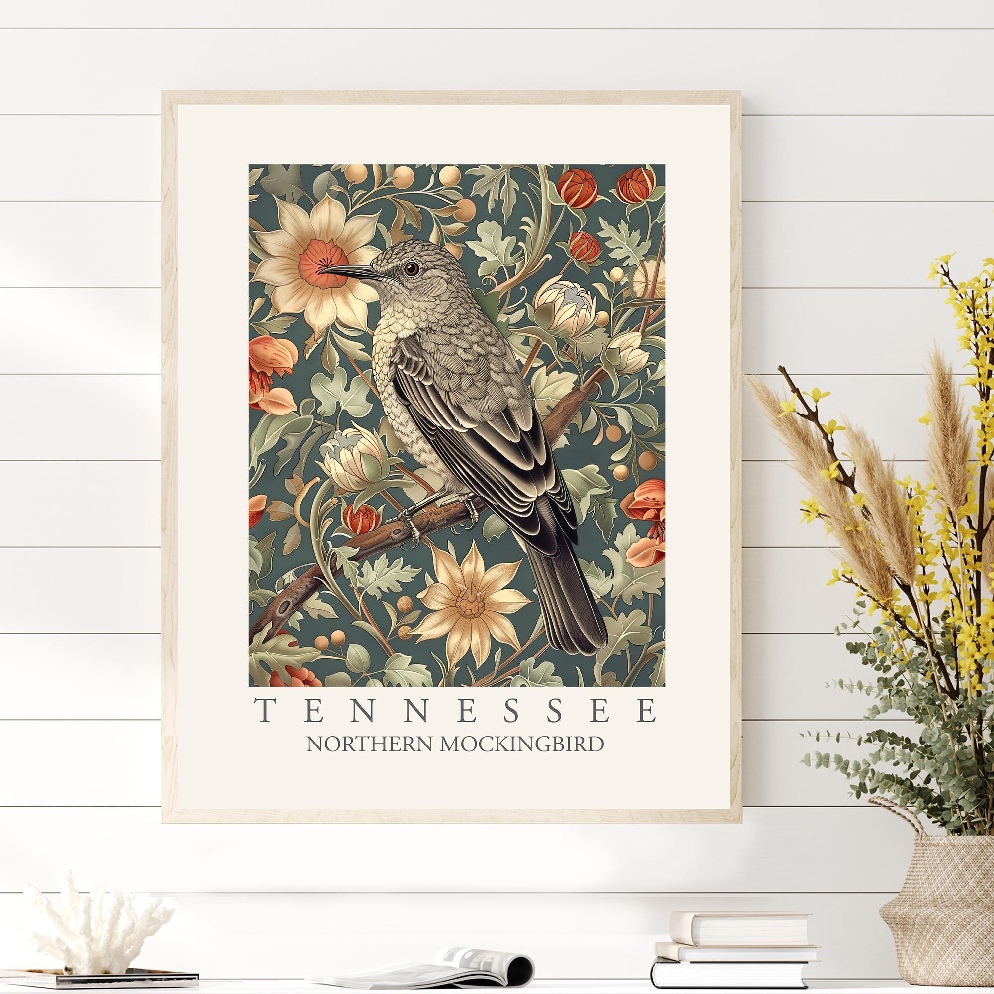 Northern Mockingbird Tennessee State Bird Print, William Morris