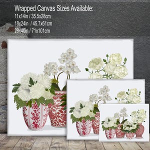 Interni floreali, Vaso cineseria, Porcellana rossa e bianca, Decorazioni per il soggiorno, Arte floreale tropicale, Arte murale asiatica, Stampa artistica botanica immagine 9
