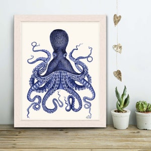 Octopus Print Blue Octopus Print 3 Nautical Home Decor Octopus wall art Octopus poster Bathroom decor Bathroom wall art Beach House Decor image 4