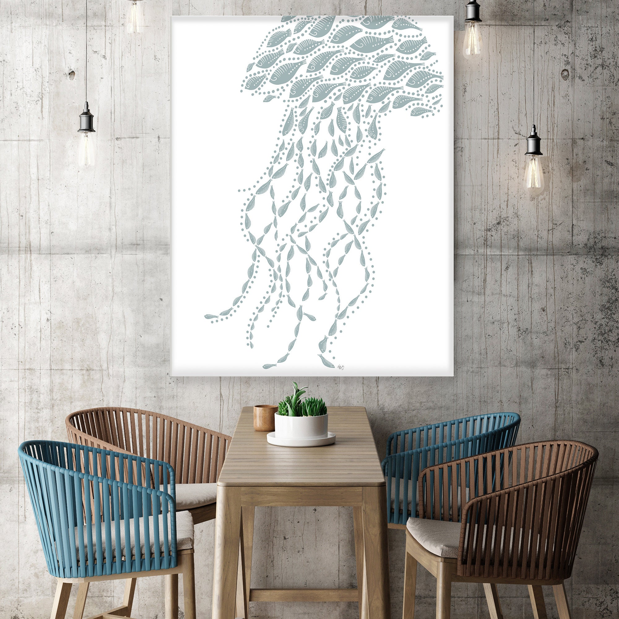Jellyfish wall art Fish art print Bathroom prints Nautical Etsy