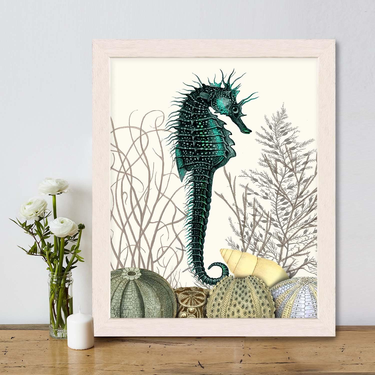 タツノオトシゴプリント - タツノオトシゴとウニ 航海プリント ビーチ