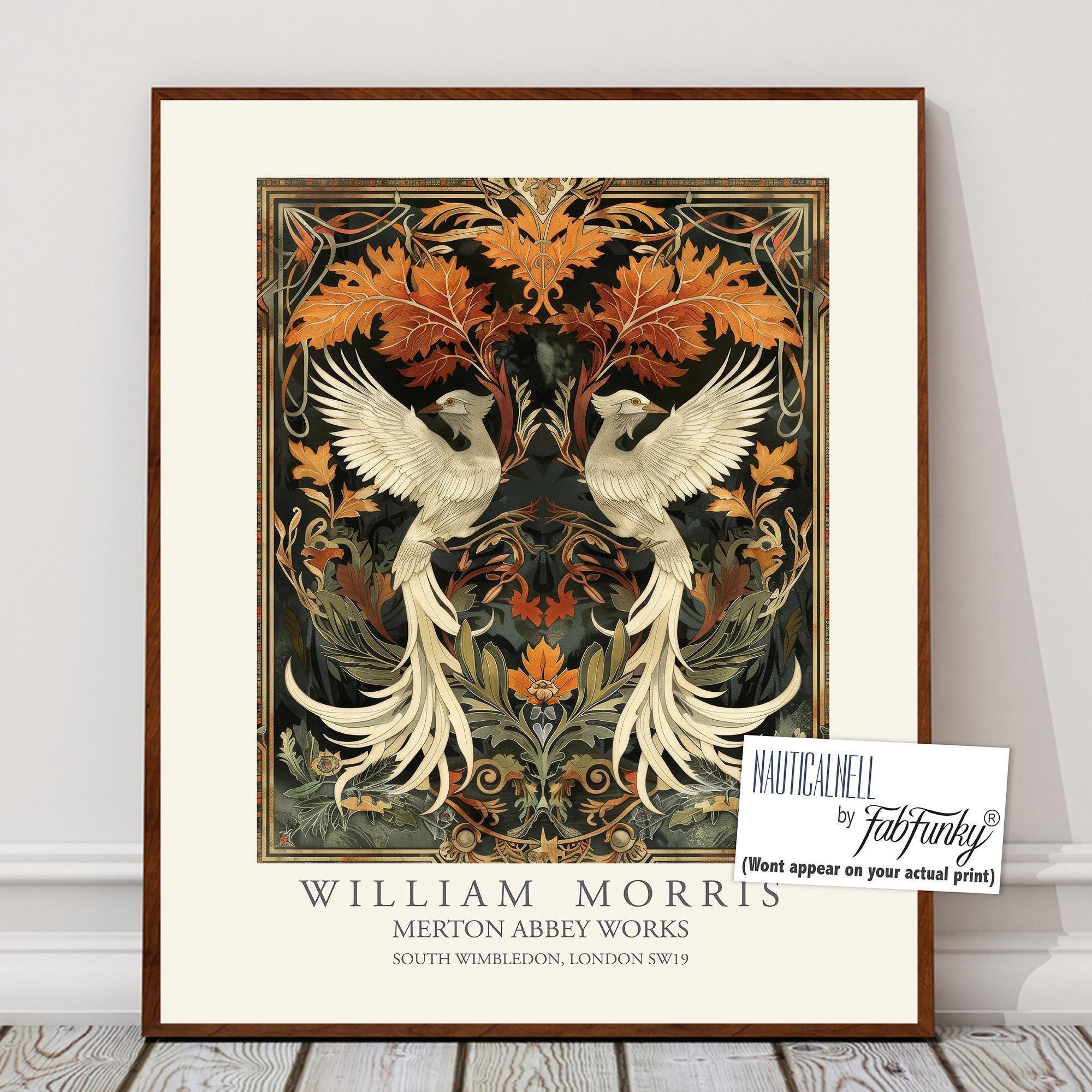 ブライアンウィリアムズ　複製画（アートプリント）　非売品 William Morris White Phoenix Print, Vintage Style Bird Art - Etsy