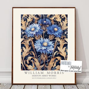 Estampa floral estilo William Morris, pôster de flor de centáurea azul, grande arte de parede vintage, ilustração da natureza, decoração de casa boho Art Nouveau