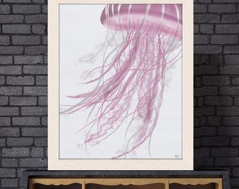 Roze kwal gicléekunstprint, modern kusthuisdecoratie