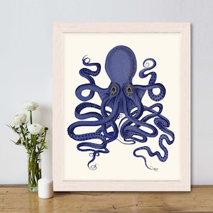 Octopus Print Blue 9 Octopus wall art Octopus poster octopus illustration Nautical Print Digital Print blue octopus Wall Art Wall Decor image 1