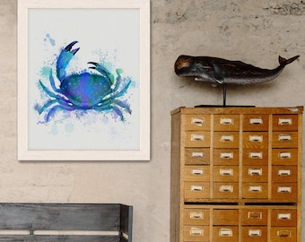 Blue Crab Watercolor Art Print – Nautical Coastal Wall Decor