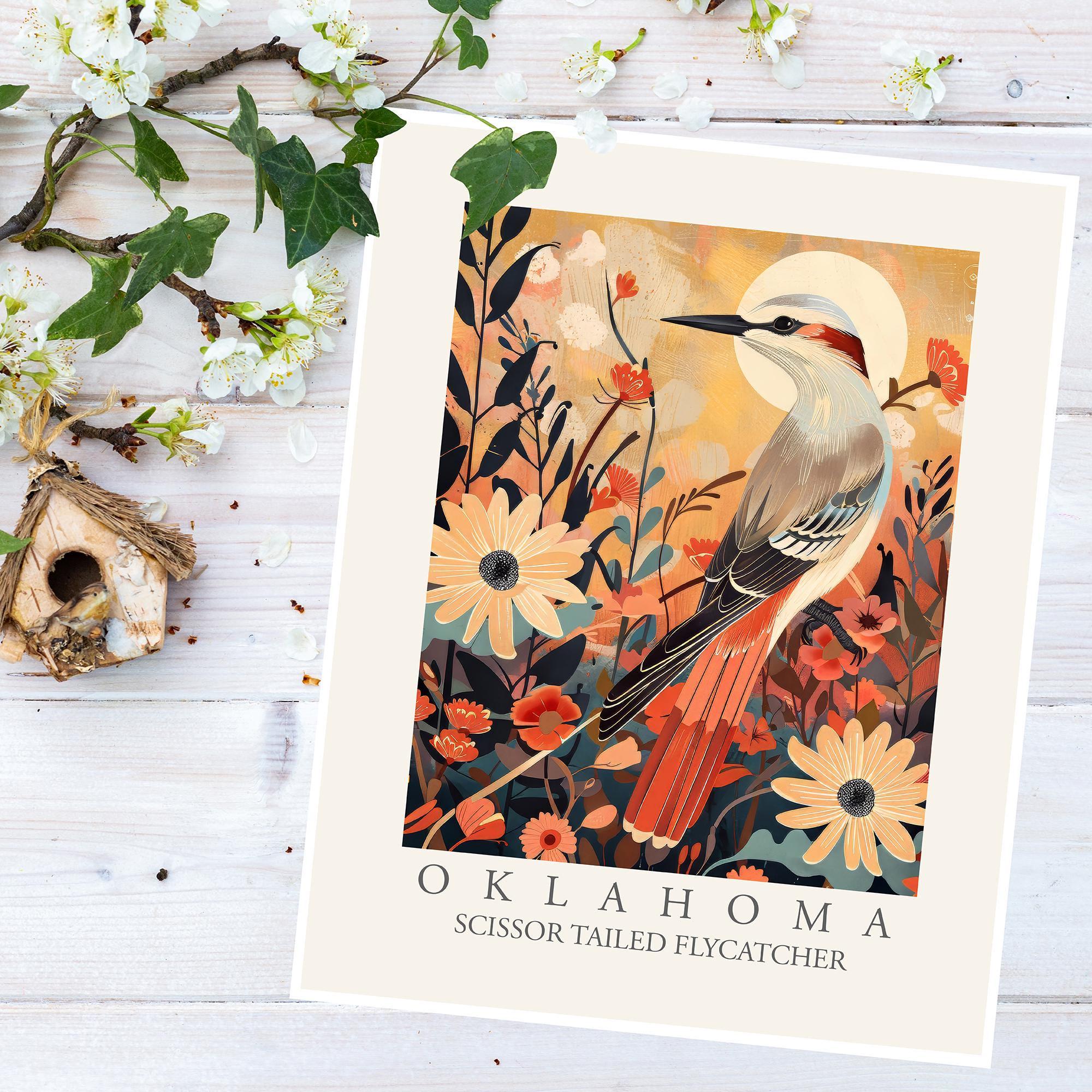 Scissor Tailed Flycatcher Oklahoma State Bird Print, Modern