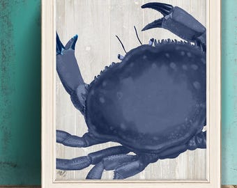 Blue Crab Art Print, Coastal Nautical Decor