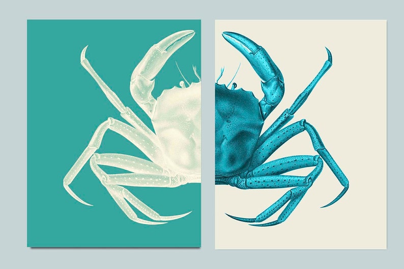 Nautical Art Prints Crab Prints Turquoise Nautical gift bathroom Decor Nautical Decor Wall Art Beach House Crab Picture housewarming gift image 4