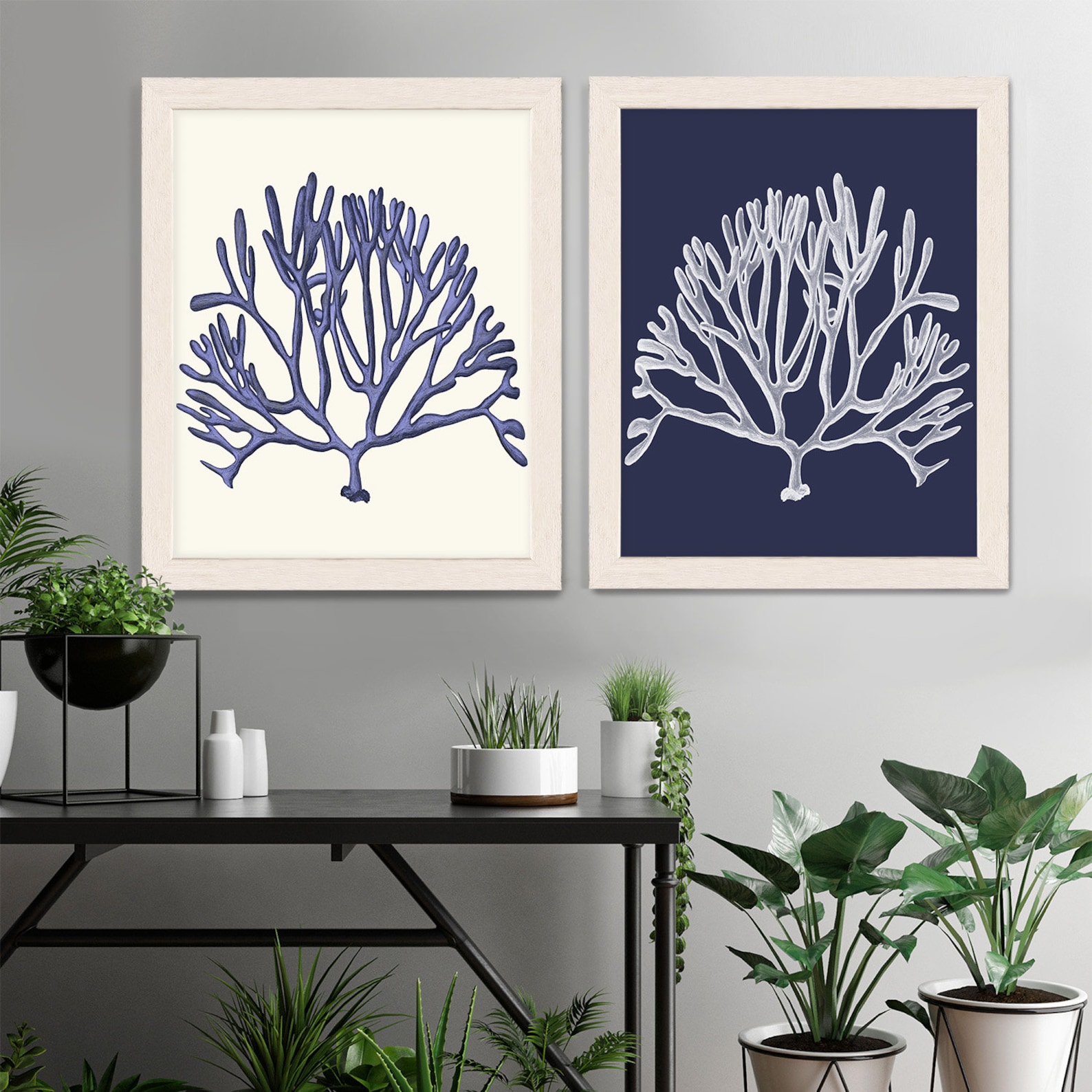 Sea Coral Prints Set of 2 Blue and White Sea Coral Art Etsy