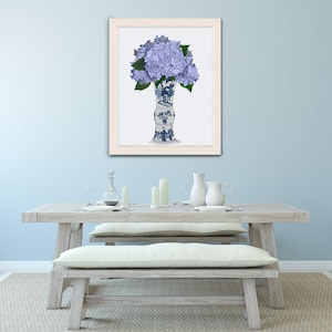 Lilac hydrangea, Chinese decor, Chinoiserie art, Blue and white, Canvas artwork, Asian style decor, Botanical prints, Housewarming gift