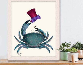 Crab Poster - The Dandy Crab - crab print nautical kids room decor nautical nursery crab decor nautical print funny Bathroom Wall Decor
