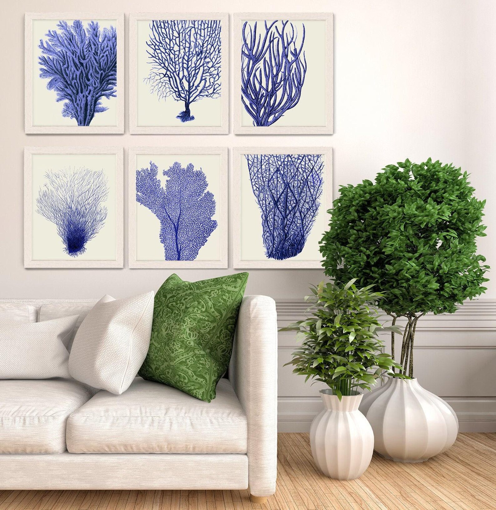 Blue Coral Prints 1 Set of 6 - Nautical Print Sea Picture Beach Decor ...