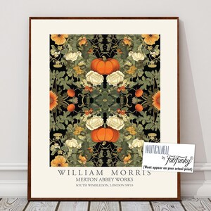 Impresión botánica de estilo William Morris, póster de Pumpkin Patch Autumn, arte de pared vintage grande, ilustración de la naturaleza, decoración de cocina con vegetales