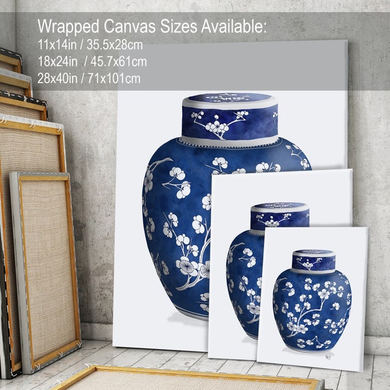Ginger Jar Art Cherry Blossom Blue And White China Etsy