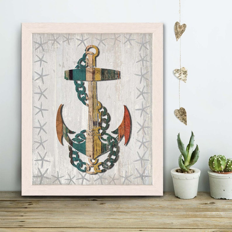 Anchor print Distressed Wood Effect Anchor 1 Anchor wall decor Anchor decor Anchor gift for navy wife gift for boyfriend Nautical wall art image 9