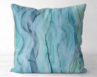 Aqua Coastal Pillow Cover, Modern Beach House Decor
