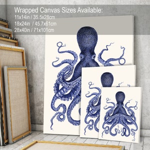 Octopus Print Blue 9 Octopus wall art Octopus poster octopus illustration Nautical Print Digital Print blue octopus Wall Art Wall Decor image 8