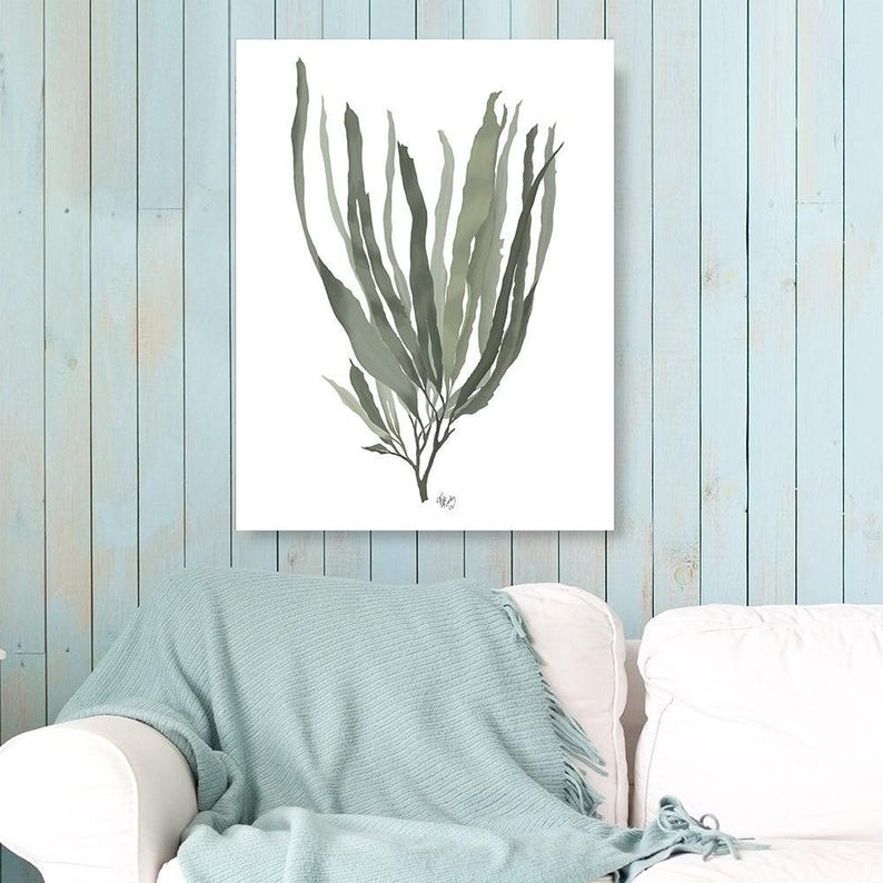 Green seaweed print, beach house decor, ocean artwork, nautical theme, coastal beach decor, green room art nature inspired - Seaweed 1 green image 7