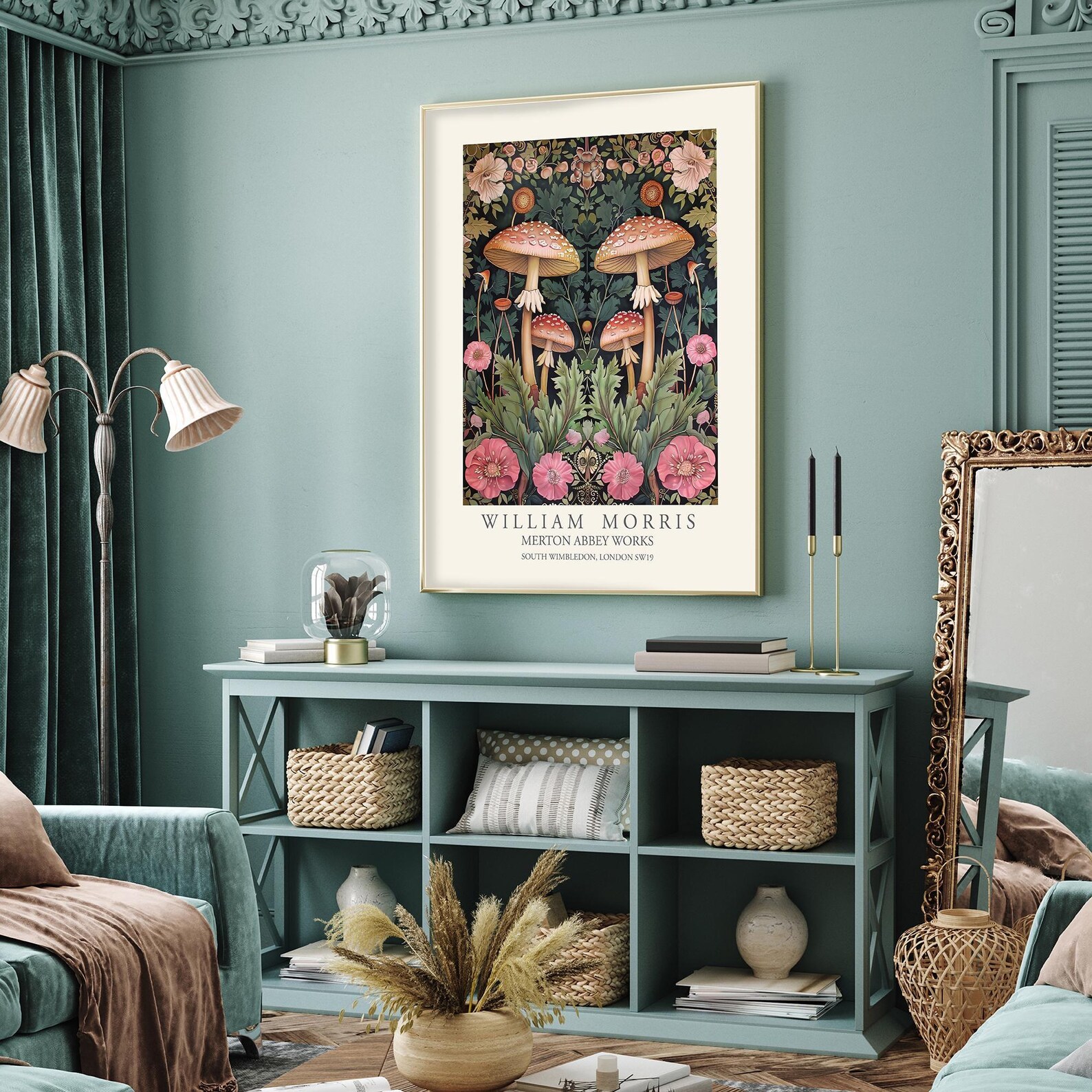 William Morris Style Mushroom Print, Toadstool Poster, Large Vintage ...