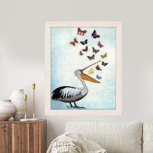 Pelican & Butterflies Art Print: Whimsical Beach House Decor image 2