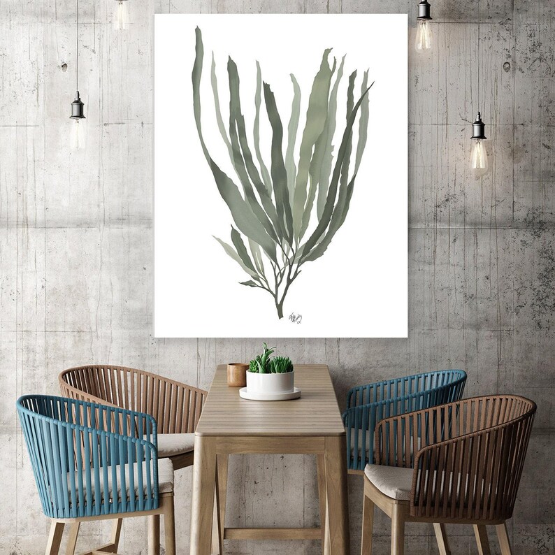Green seaweed print, beach house decor, ocean artwork, nautical theme, coastal beach decor, green room art nature inspired - Seaweed 1 green image 8