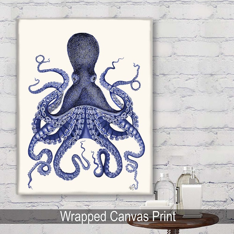 Octopus Print Blue Octopus Print 3 Nautical Home Decor Octopus wall art Octopus poster Bathroom decor Bathroom wall art Beach House Decor image 6