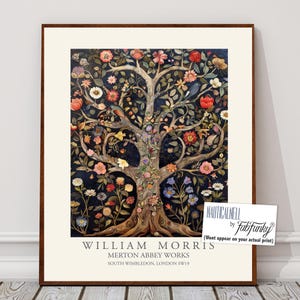 Impressão botânica estilo William Morris, pôster de árvore floral, grande arte de parede vintage, ilustração da natureza, decoração de casa boho art nouveau de bosques