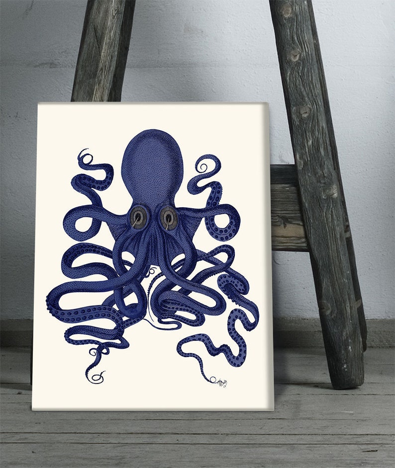 Octopus Print Blue 9 Octopus wall art Octopus poster octopus illustration Nautical Print Digital Print blue octopus Wall Art Wall Decor image 4