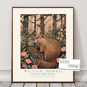Afdruk in William Morris-stijl, William Morris-poster, beverillustratie, vintage stijl botanische poster, Woodland William Morris-muurkunst