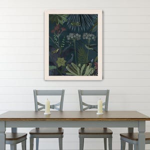 Tropical flower art, bird art print, botanical wall art, floral decor, tropical print living room decor, large canvas - Hummingbird garden 2 image 1
