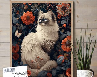 Ragdoll Cat Art Print, Floral Vintage Style Poster - Etsy