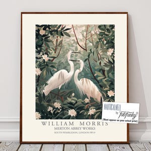 Stampa di uccelli in stile William Morris, poster di William Morris Blue Heron, grande arte murale vintage, illustrazione di amanti della natura selvaggia, arte elegante
