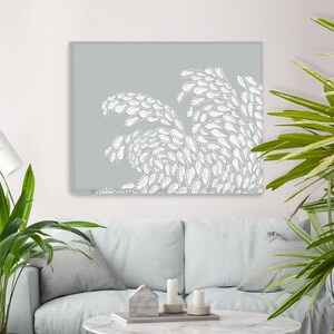 Wave wall decor, Grey canvas art, Fish pictures, Coastal living decor, Grey room art, Wave illustration, Fish art print, Ocean painting