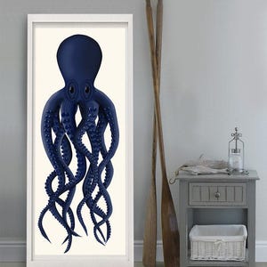 Large Octopus Poster - Giant Octopus in Blue octopus print 18x40inches nautical print Octopus illustration octopus wall decor Gifts for Men