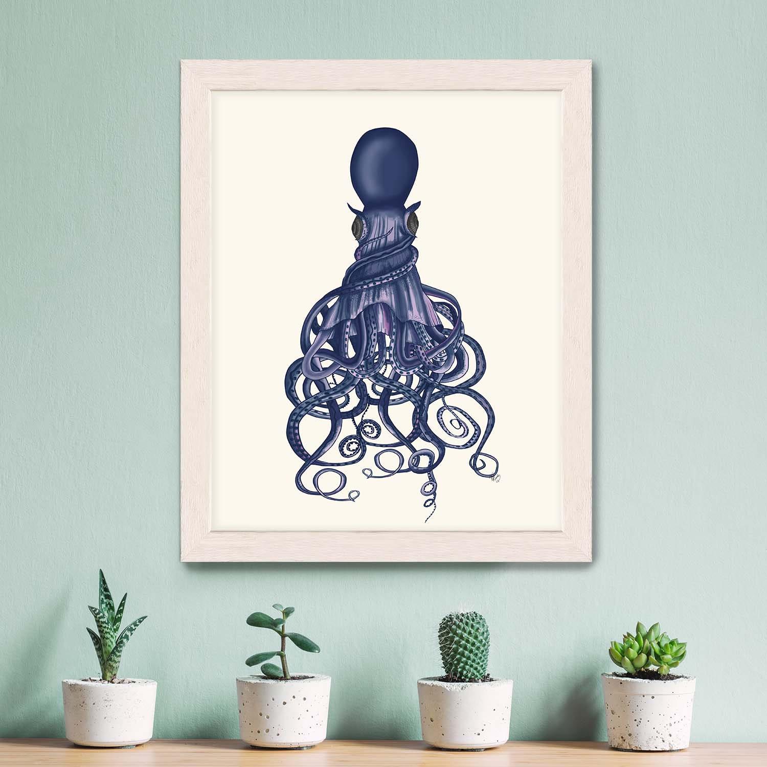 Octopus poster - Twisted Octopus Print Blue  coastal prints art for boys room man cave fathers day gift Nautical Bathroom gift for boyfriend