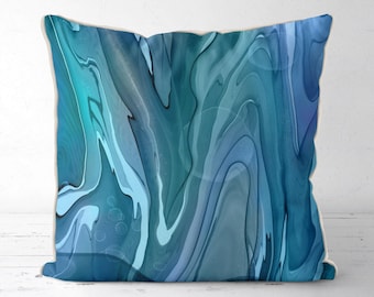 Blue Coastal Pillow Cover, Modern Beach House Decor