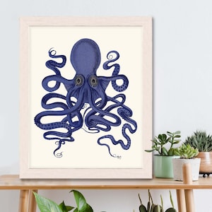 Octopus Print Blue 9 Octopus wall art Octopus poster octopus illustration Nautical Print Digital Print blue octopus Wall Art Wall Decor image 10