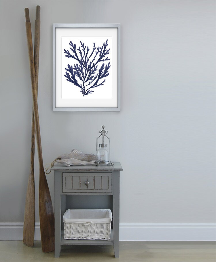 Navy Blue Nautical Print Blue Coral art 15 Bathroom decor Etsy