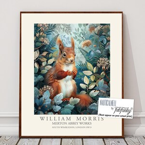 William Morris Style Red Squirrel Botanical Print, Vintage Woodland Art