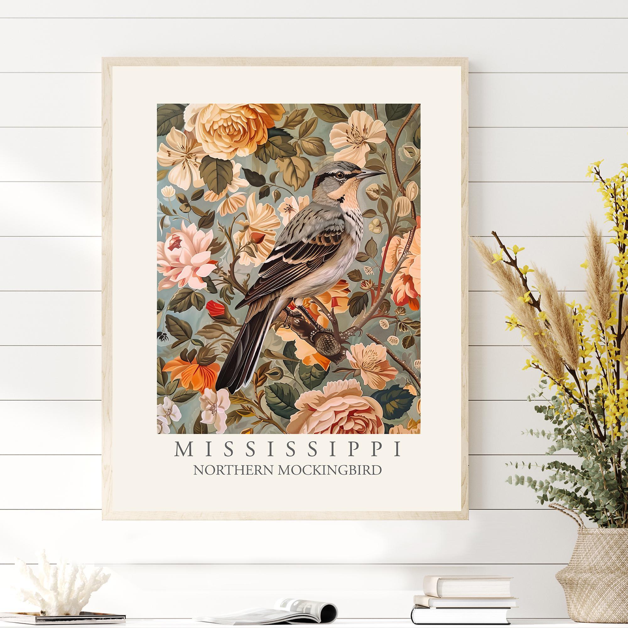Northern Mockingbird Mississippi State Bird Print, William Morris