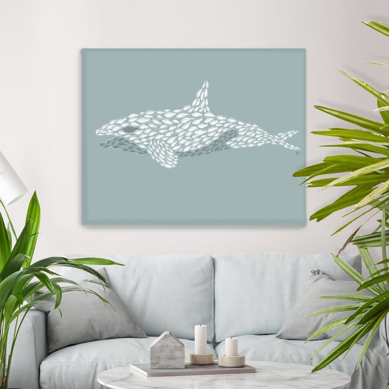 Orca whale illustration, Whale art print, Fish painting, Fish poster, Nautical wall art, Beach house decor, Sea mammal print, Bathroom decor image 9