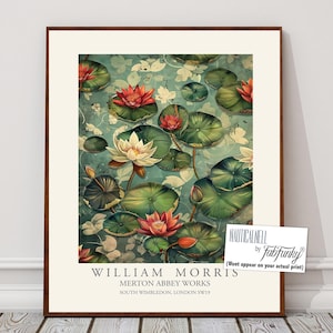 Impressão de nenúfares no estilo William Morris, pôster de nenúfares, grande arte de parede vintage, ilustração da natureza, presente para amantes de flores boho Art Nouveau