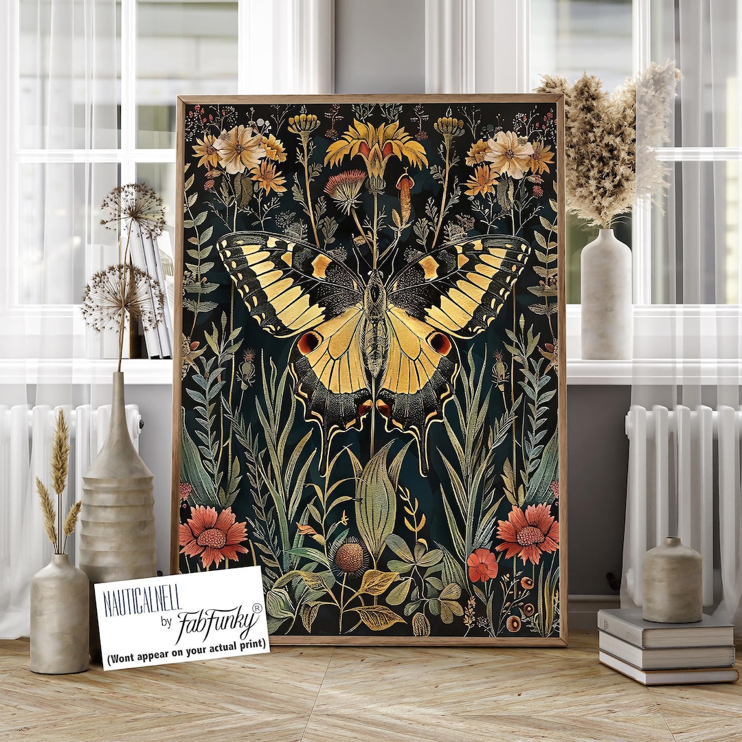 Butterfly Wall Art Print, William Morris Style Butterflies Poster, Cute ...