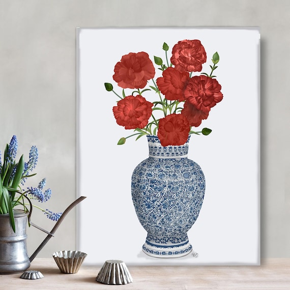 赤と白の花柄陶器花瓶 赤と白の花柄陶器花瓶