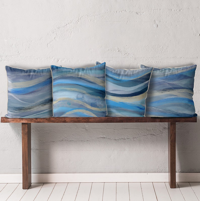 Modern Coastal style pillow cover blue striped pillow Etsy