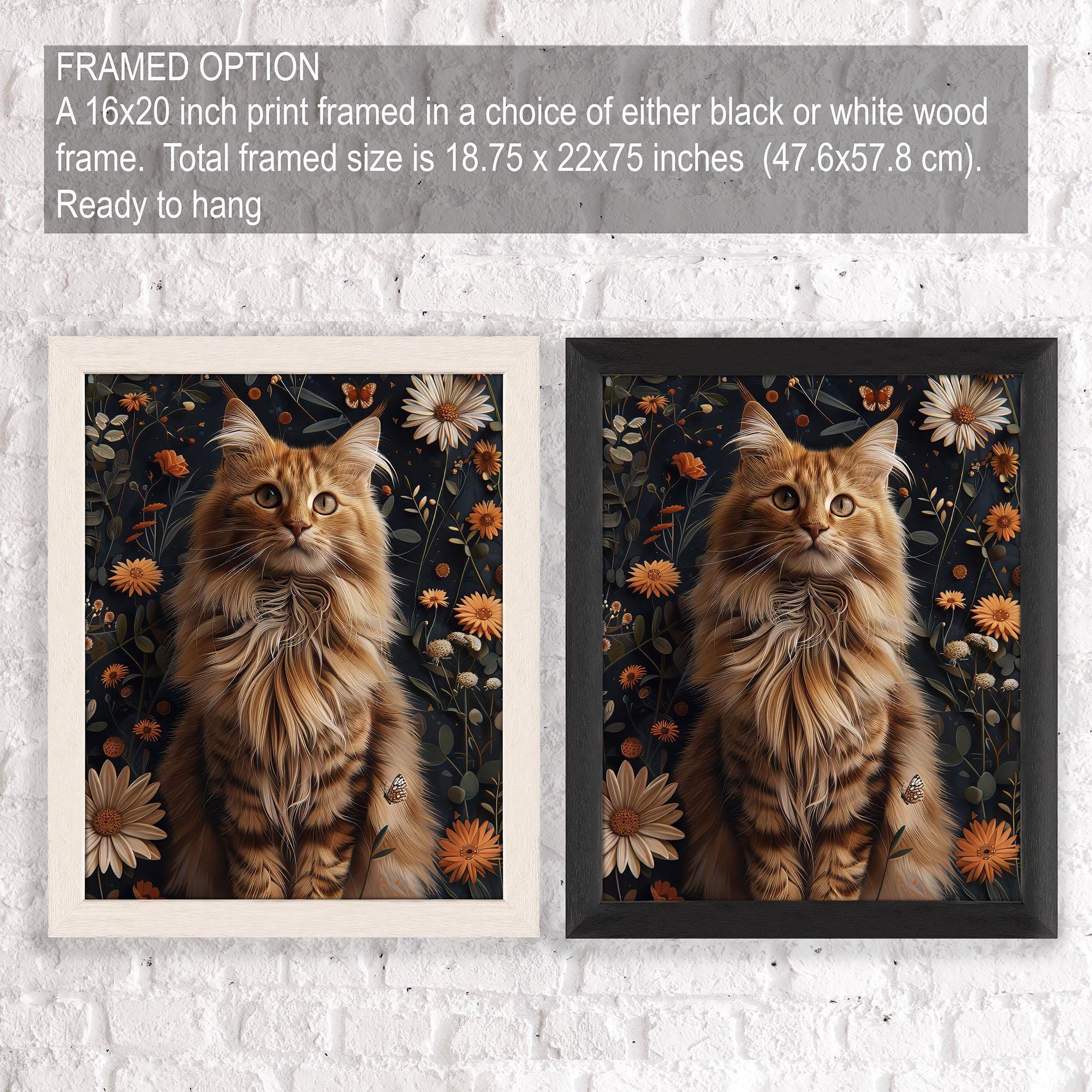 Cute Long Haired Ginger Cat Art Print, Whimsical Cat Wall Art, Orange ...
