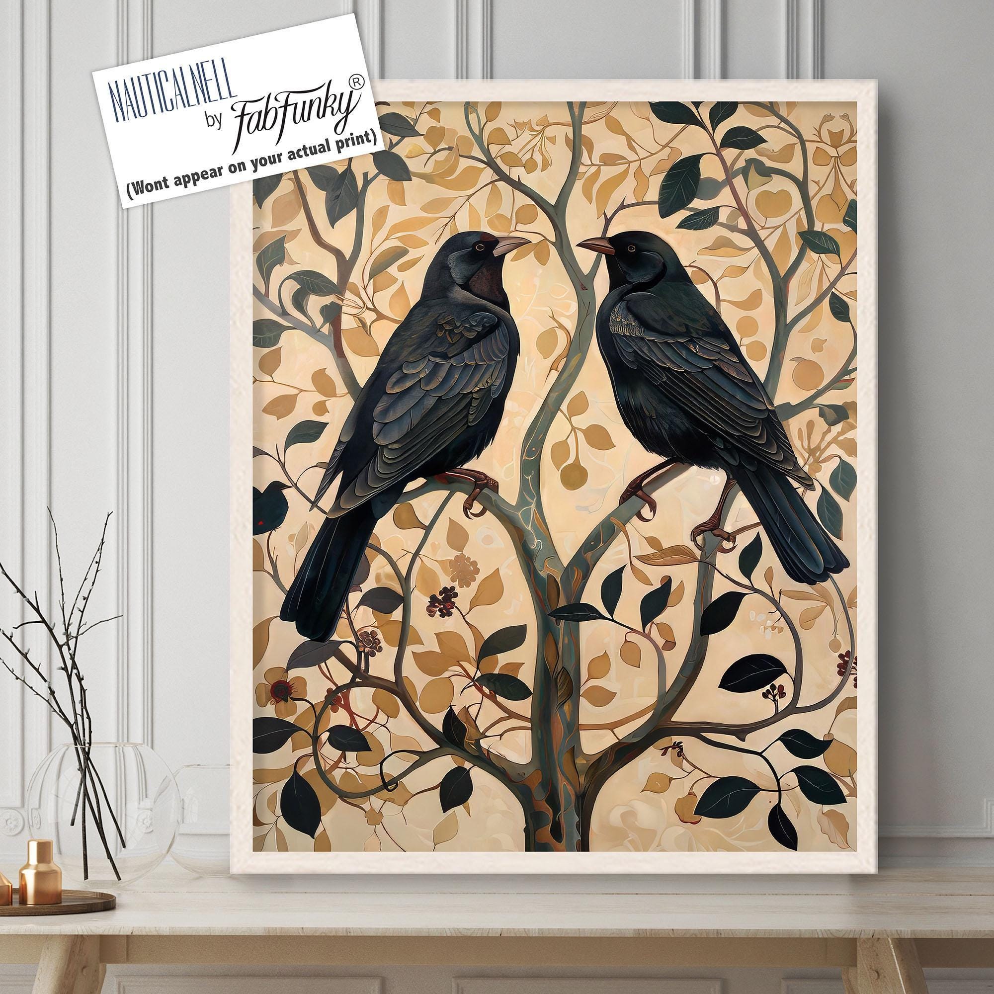 Blackbird Art Print, William Morris Style, Vintage Garden Bird