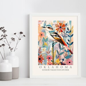 Scissor Tailed Flycatcher Oklahoma State Bird Print, Modern Abstract ...